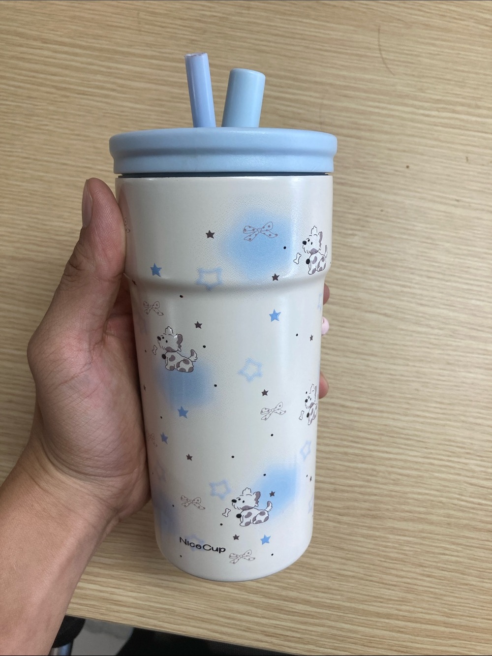 Blue & White Decorative Tumbler with Straw Lid
